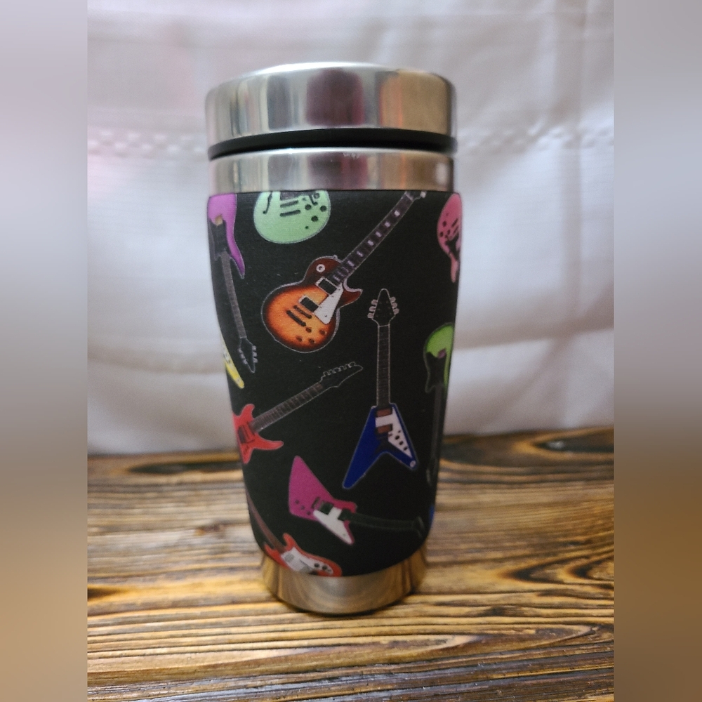 Mugzie 16 oz Guitar Theme Stainless Steel Tumbler with Lid and Neoprene Cover
